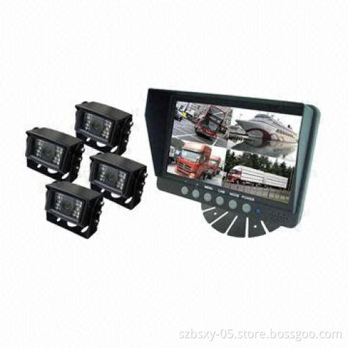 Rear-view System with 7-inch Digital Quad Monitor Car Cameras, 12/32V DC Power Requirement